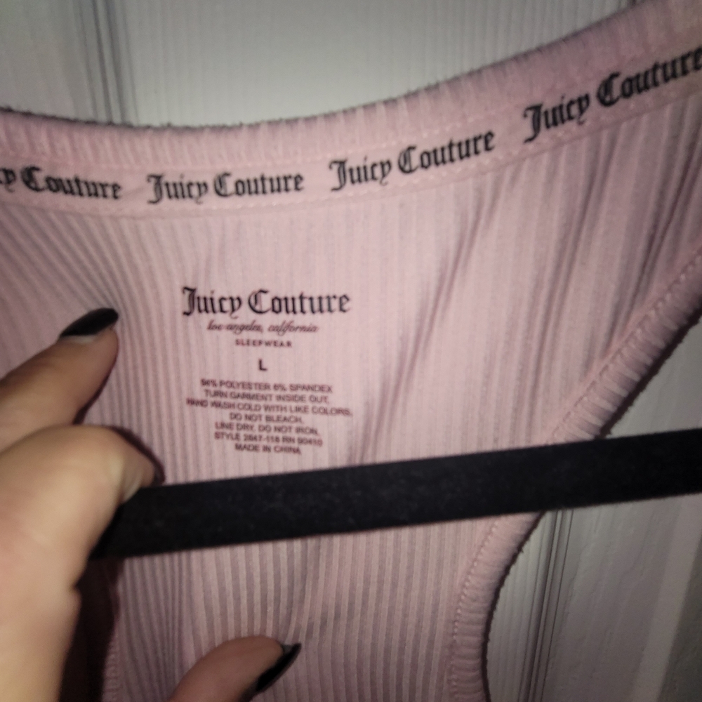 JUICY COUTURE Intamates/Sleepware Pink Ribbed Tank Large BLING Racer Back - Picture 6 of 6